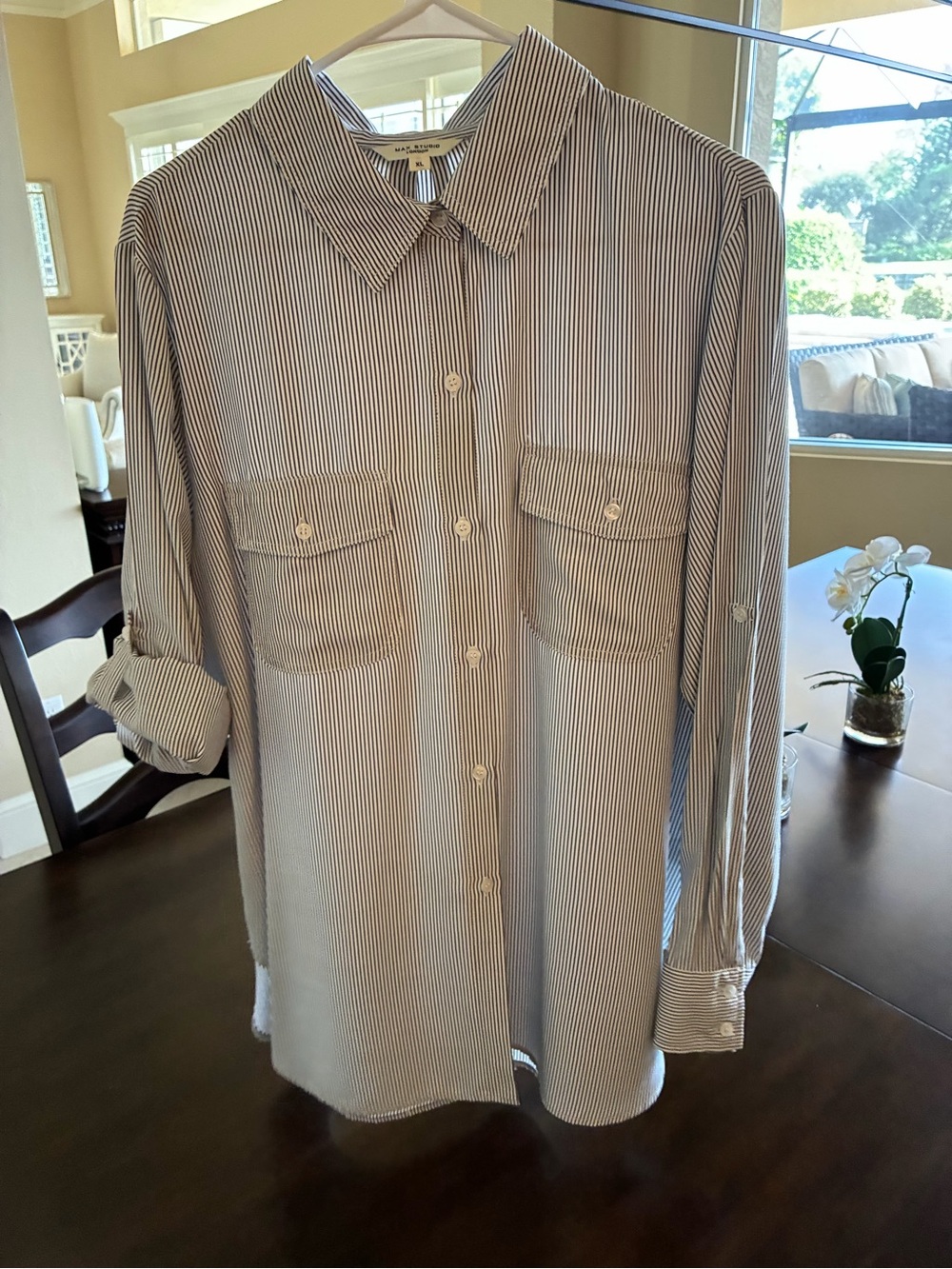 Max Studio dark grey and White Pinstripe Button-Down Shirt